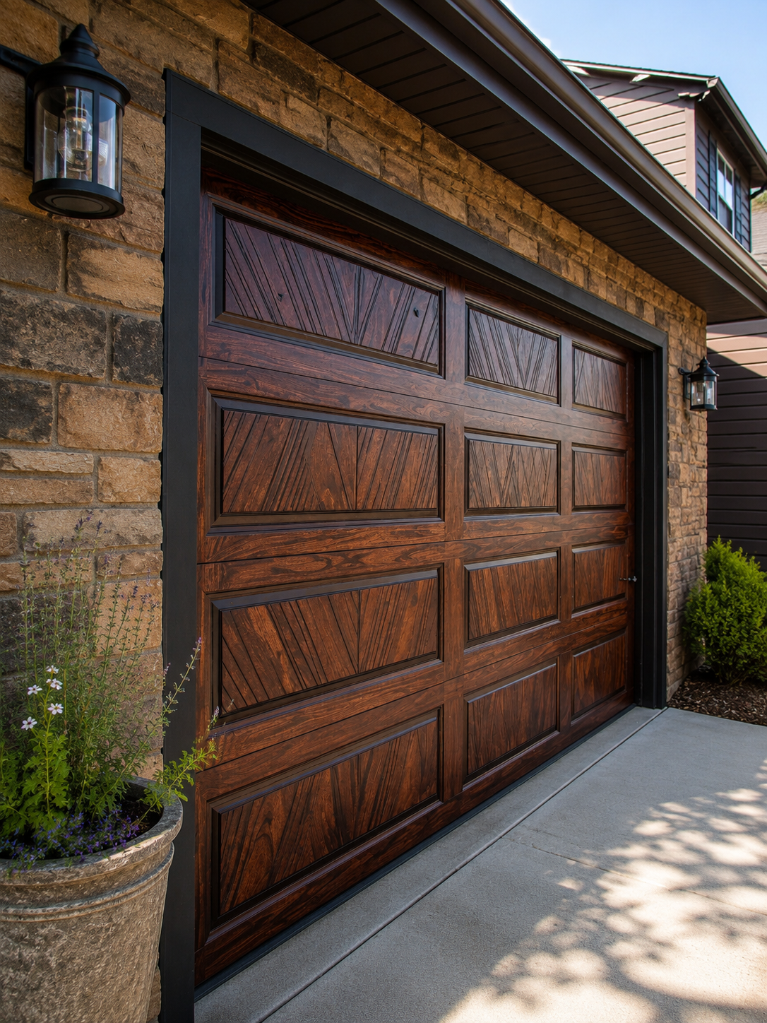 Faux wood carriage garage door on a Fremont Hills acre estate in Los Altos Hills